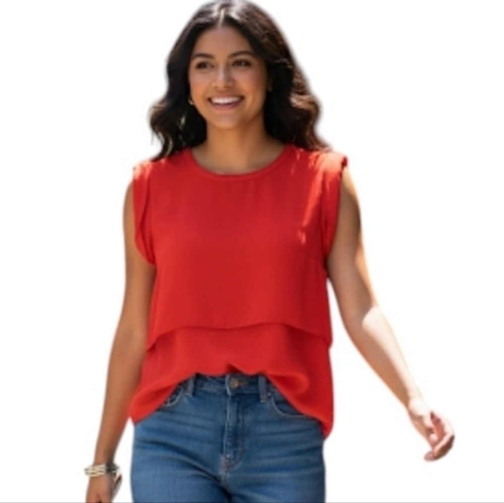 Veronica Beard Red Layered Sleeveless Top